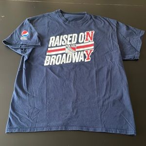 New York Rangers “Raised On Broadway” Men’s T-shirt, L, Blue.